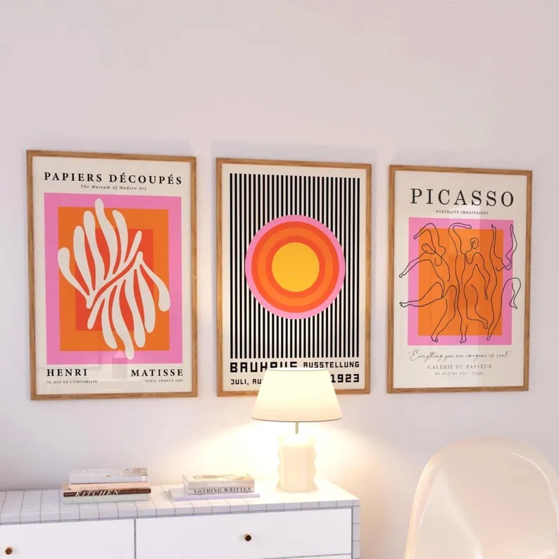 Interior Design Room - 3 peças de arte moderna laranja