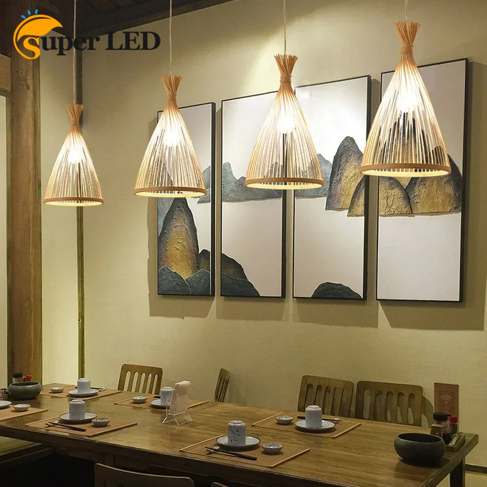 Natural Bambu Rattan LED Lustr - Wicker Pendant Shade avaliação e preço