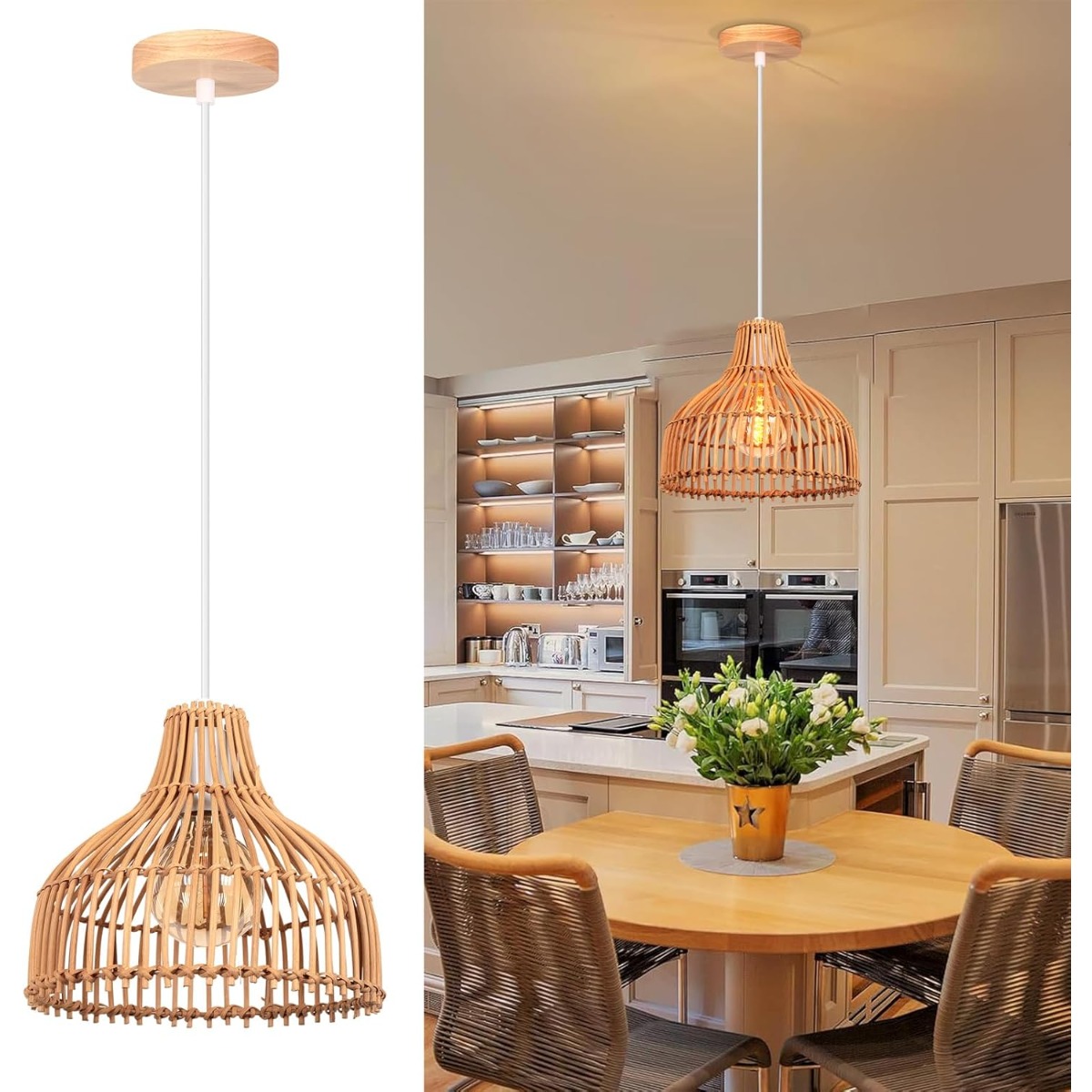 Rattan tecido luminária estilo - Wicker Pendant Shade avaliação e preço