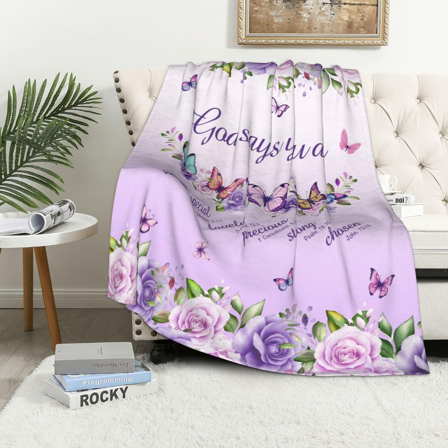 Roxo rosas borboletas fé citaç - Interior Design Warm avaliação e preço