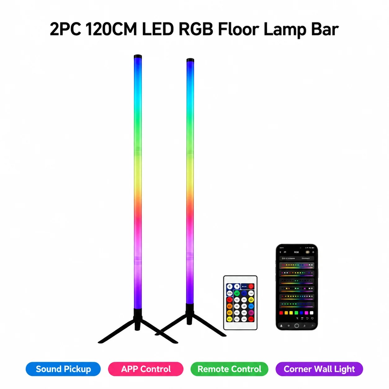 2PCS Luminária de Chão RGB de  - Interior Design Room avaliação e preço