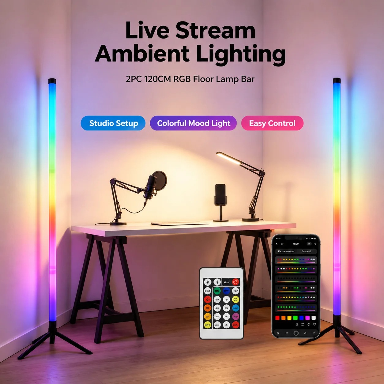 2PCS Luminária de Chão RGB de  - Interior Design Room avaliação e preço